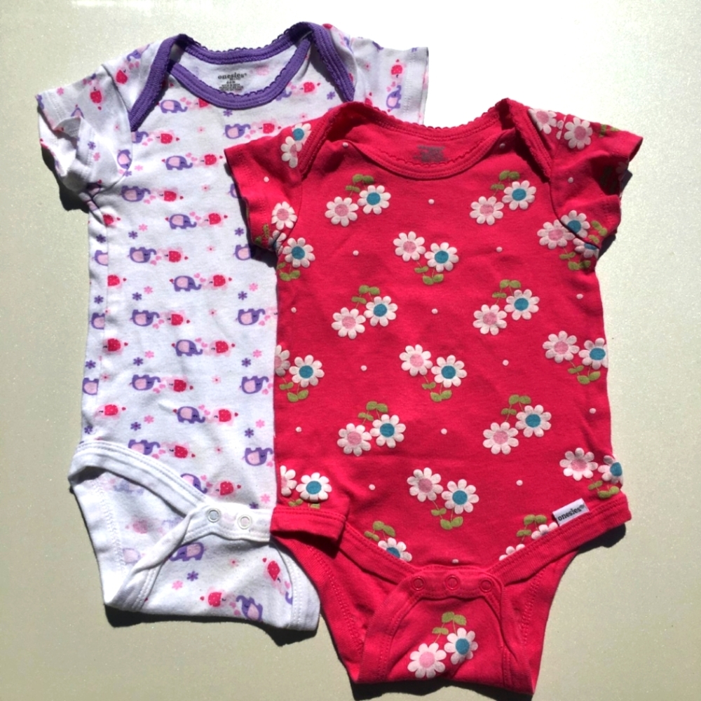 Pair of Onesies Pink and White Size 6-9 Months